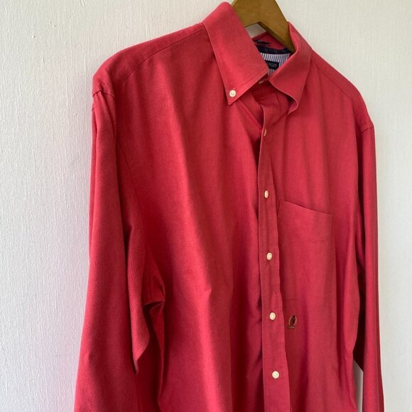 Tommy Hilfiger Original Oxford Shirt Mens Large Red Collared Button Down - Picture 2 of 7
